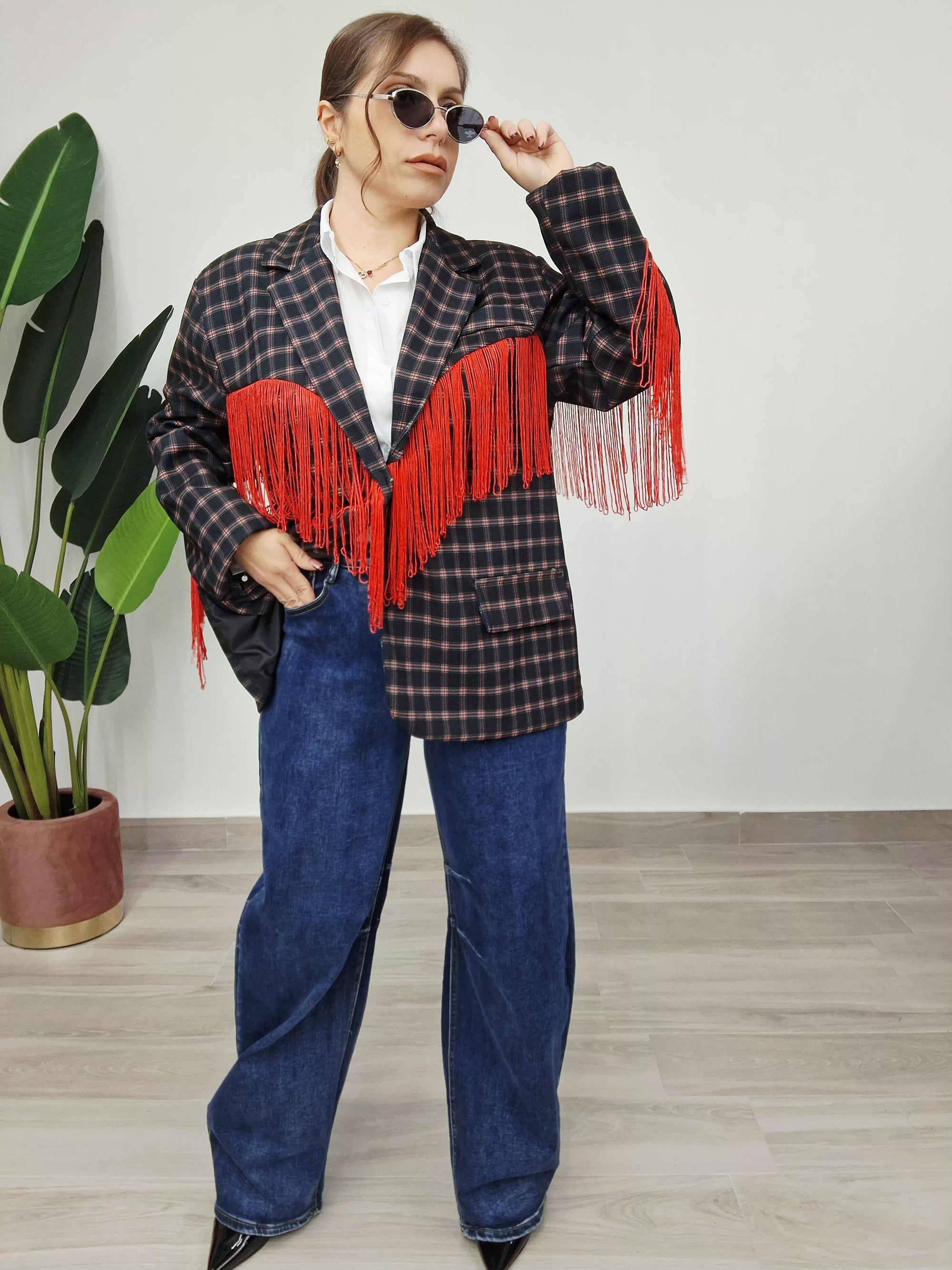 Blazer Check/Quadri con Frange