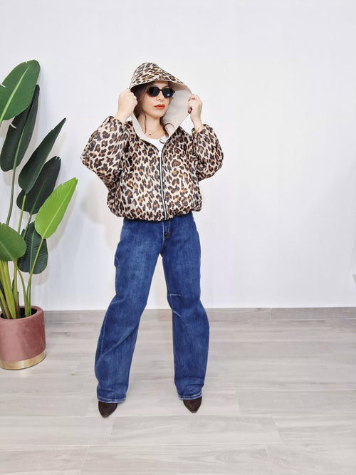 Giubotto Double Face Reversibile Leopard/Beige