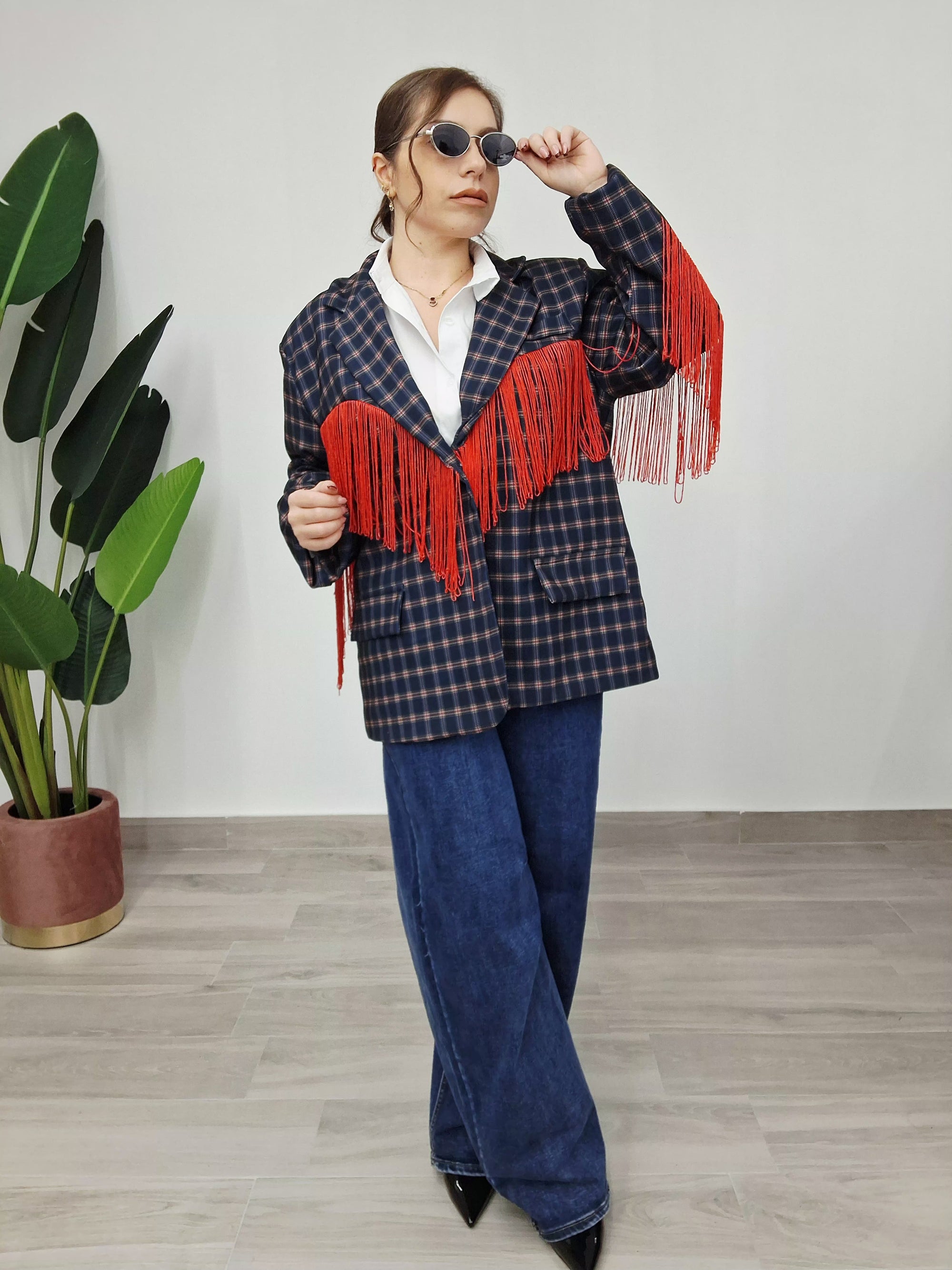 Blazer Check/Quadri con Frange
