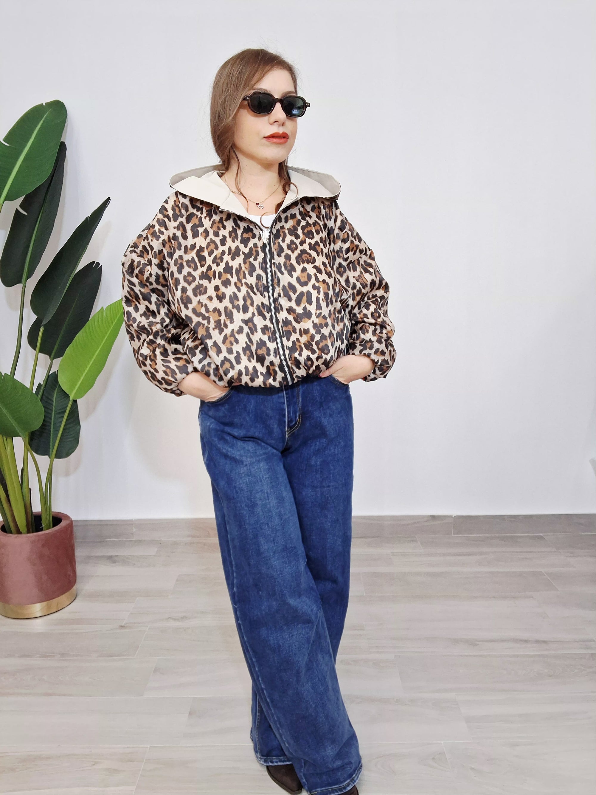 Giubotto Double Face Reversibile Leopard/Beige
